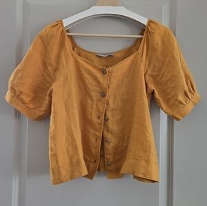 Everlane Linen Puff-Sleeve Blouse in Marigold